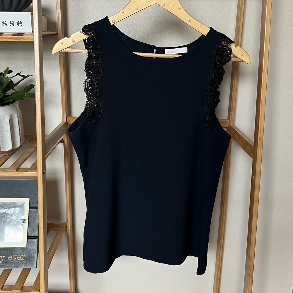 Navy with Black Lace Tank Top